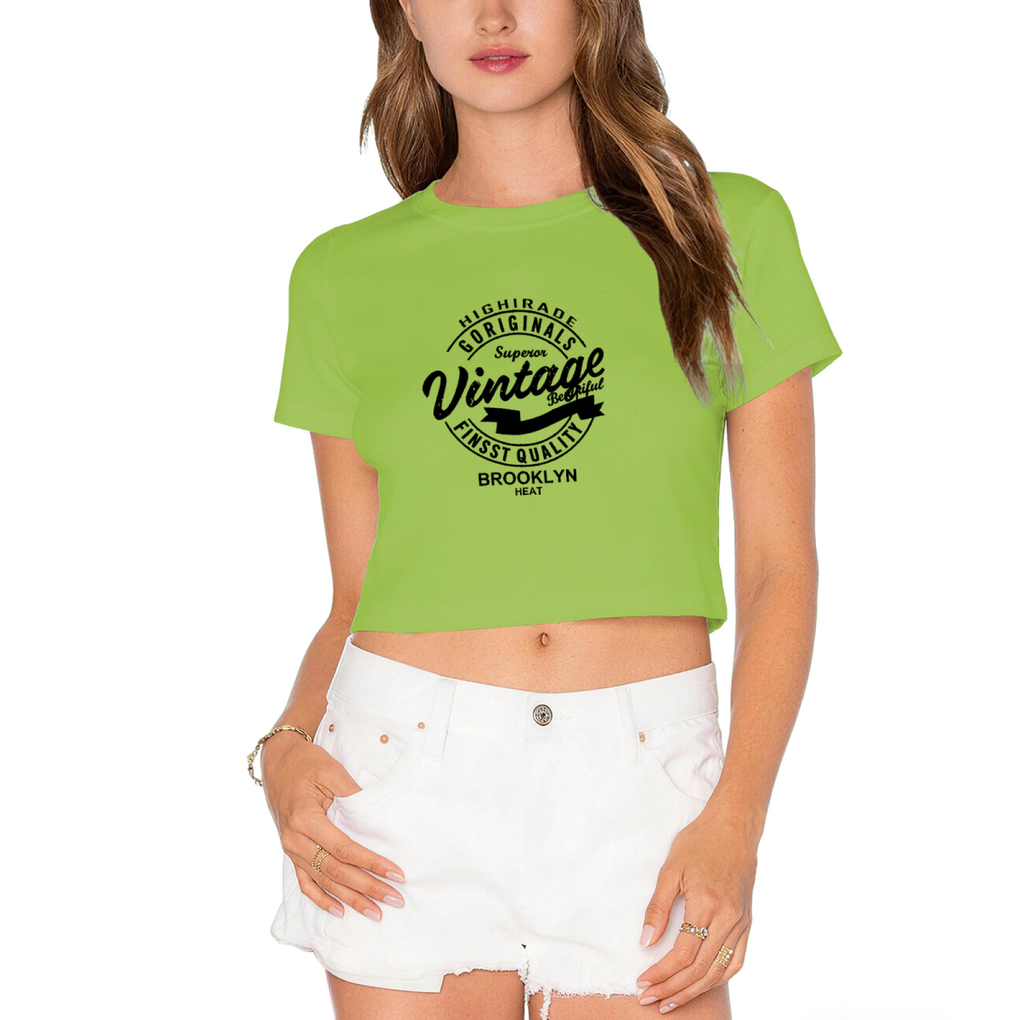 Vintage Brooklyn Heat Retro Stamp Lime Crop Top