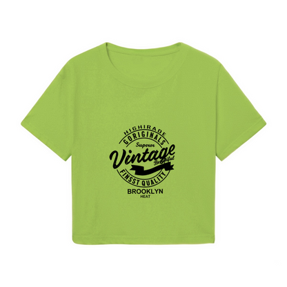 Vintage Brooklyn Heat Retro Stamp Lime Crop Top