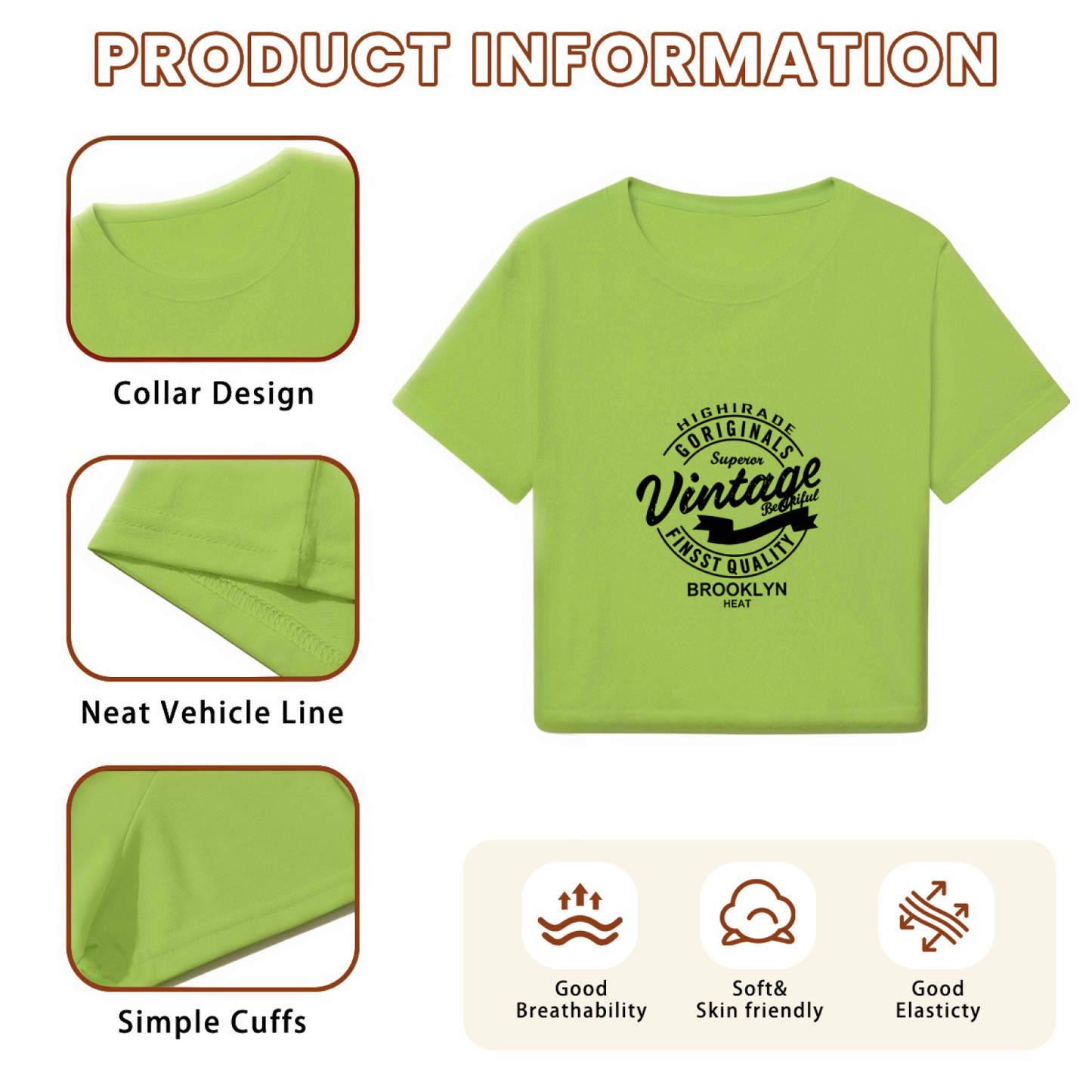 Vintage Brooklyn Heat Retro Stamp Lime Crop Top