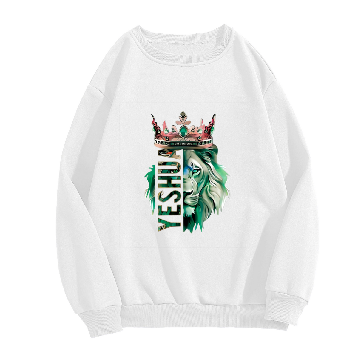 Yeshua Crown Lion Green‑Toned Art Crewneck Sweatshirt