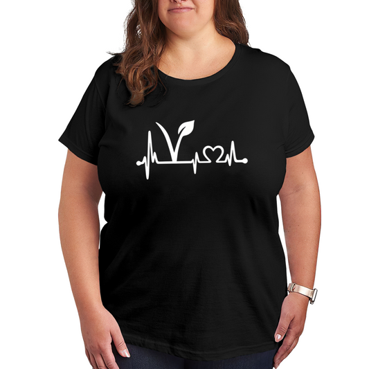 Vegan Leaf Heartbeat Vegetarian Minimal Line Tee