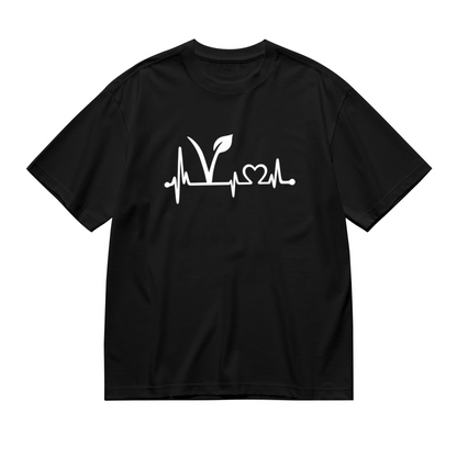 Vegan Leaf Heartbeat Vegetarian Minimal Line Tee