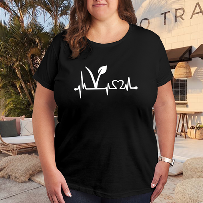 Vegan Leaf Heartbeat Vegetarian Minimal Line Tee