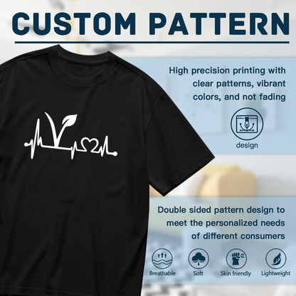 Vegan Leaf Heartbeat Vegetarian Minimal Line Tee