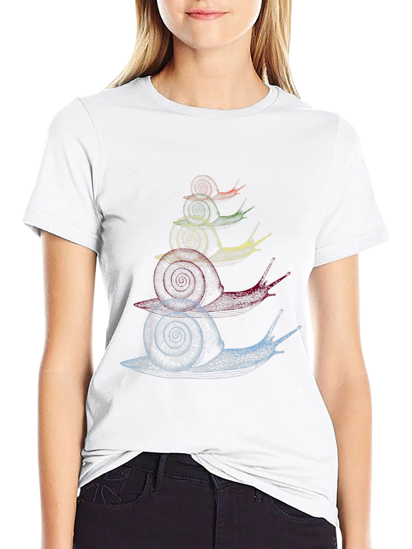 Stacked Snail Graphic Tee - Quirky Mens Black T-Shirt