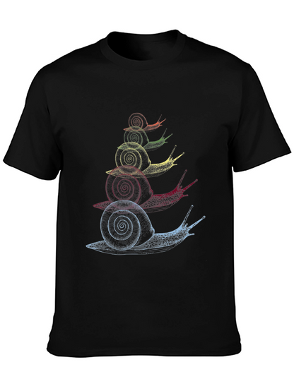 Stacked Snail Graphic Tee - Quirky Mens Black T-Shirt