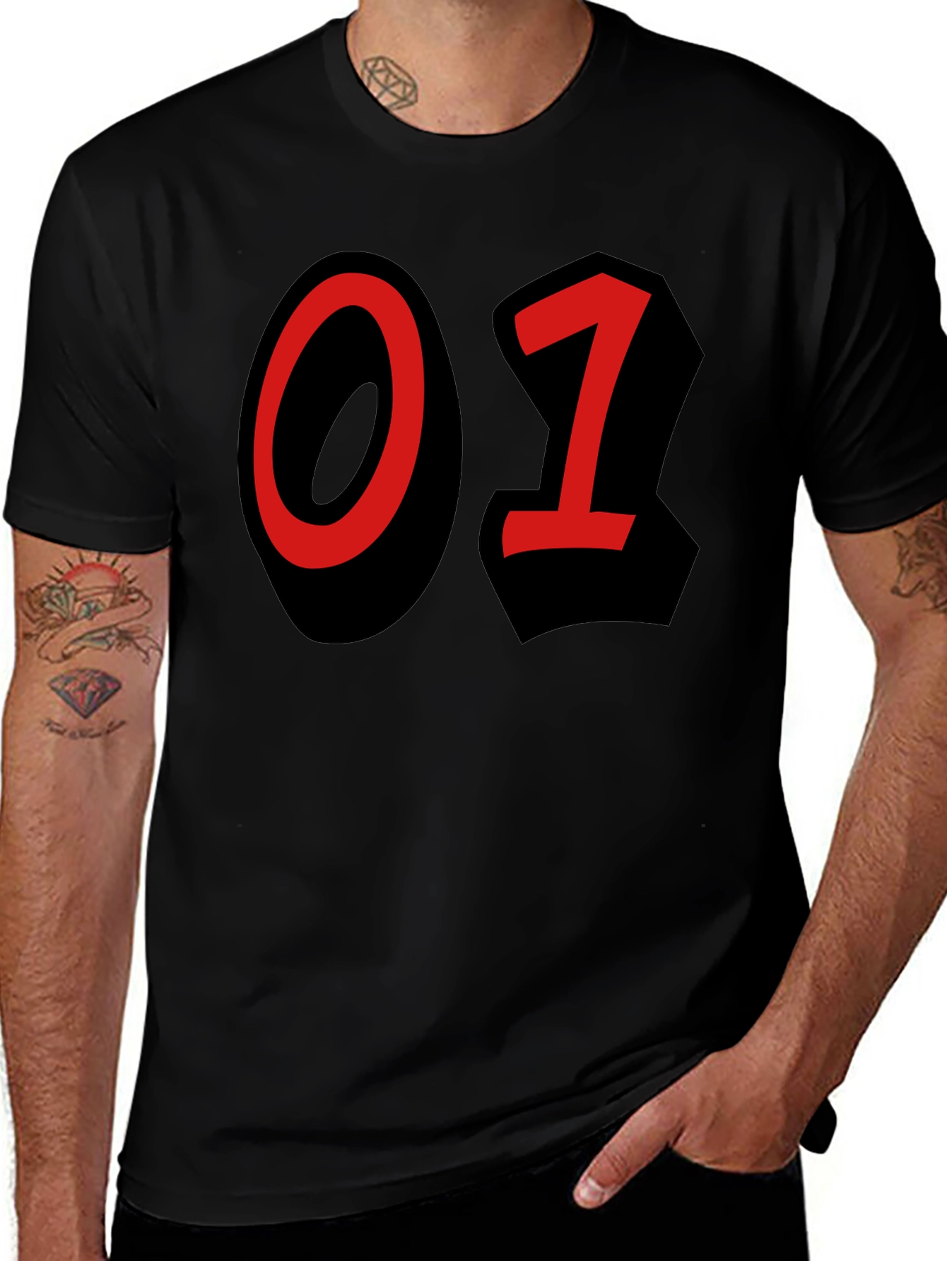 Bold Number T-Shirt - Black with Red 01 Design