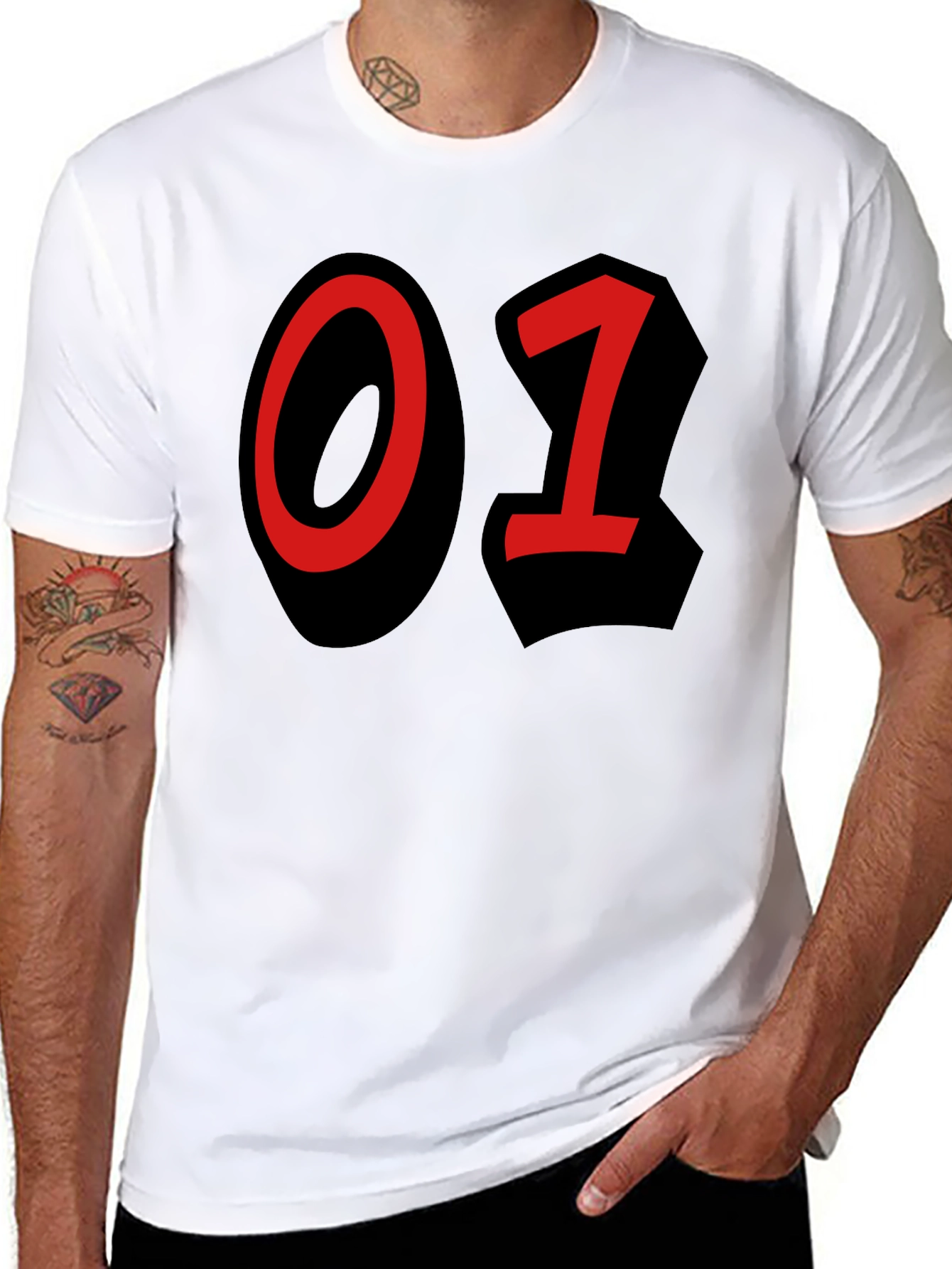 Bold Number T-Shirt - Black with Red 01 Design