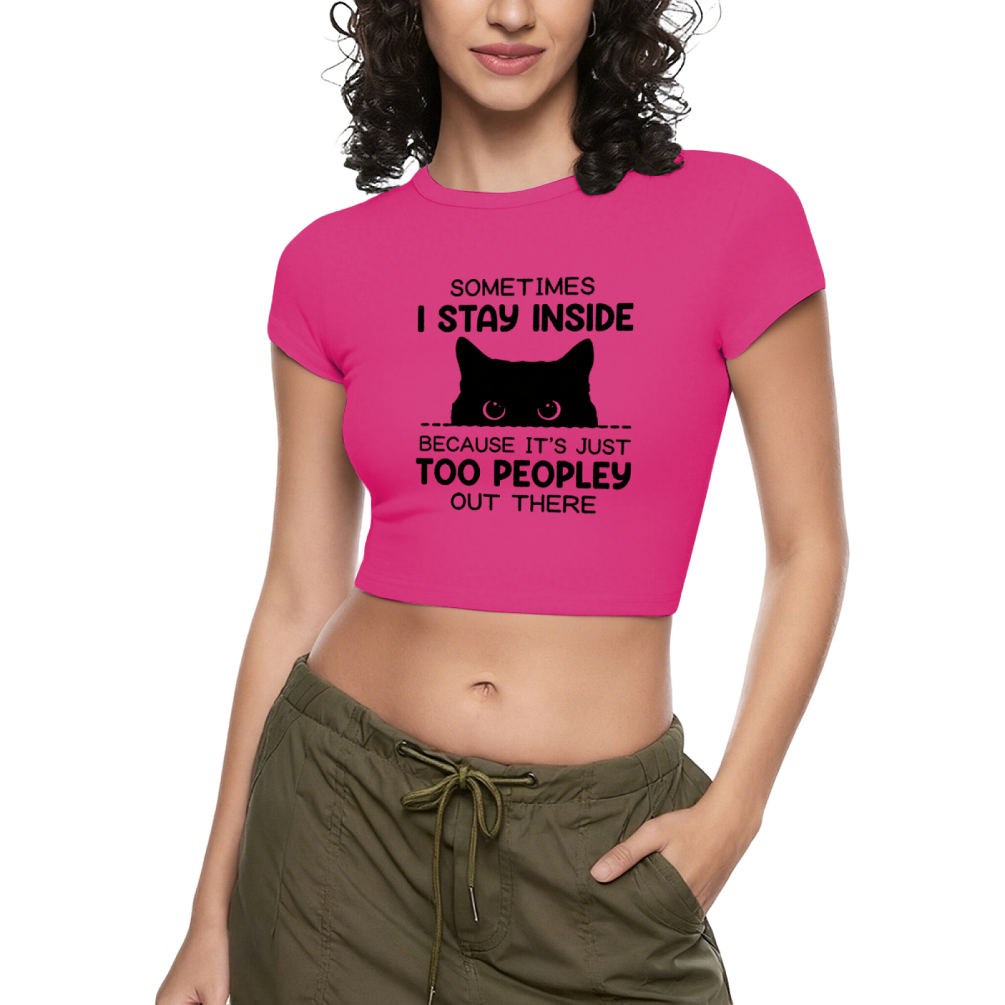 Introvert Black Cat Too Peopley Funny Gray Crop Tee
