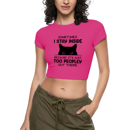 Introvert Black Cat Too Peopley Funny Gray Crop Tee