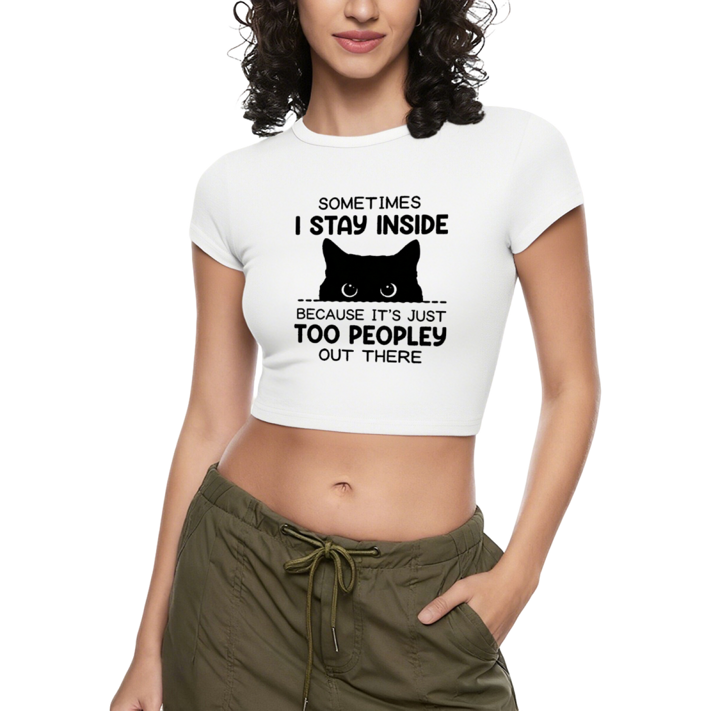 Introvert Black Cat Too Peopley Funny Gray Crop Tee