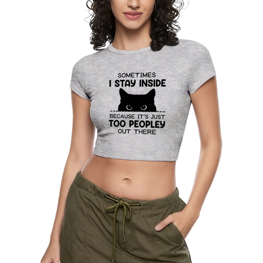 Introvert Black Cat Too Peopley Funny Gray Crop Tee