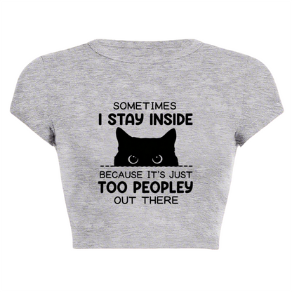 Introvert Black Cat Too Peopley Funny Gray Crop Tee