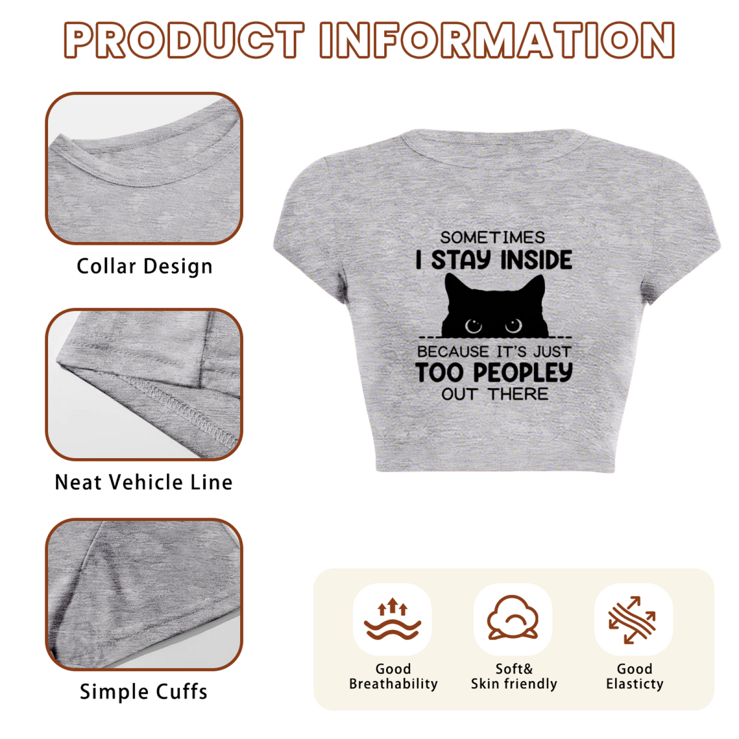 Introvert Black Cat Too Peopley Funny Gray Crop Tee