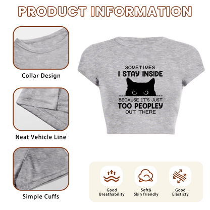 Introvert Black Cat Too Peopley Funny Gray Crop Tee