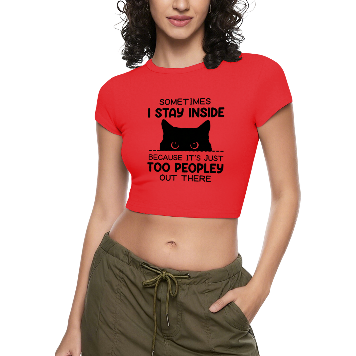 Introvert Black Cat Too Peopley Funny Gray Crop Tee
