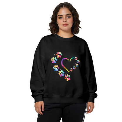 Rainbow Paw Print Heart Pet Lover Crewneck Sweatshirt