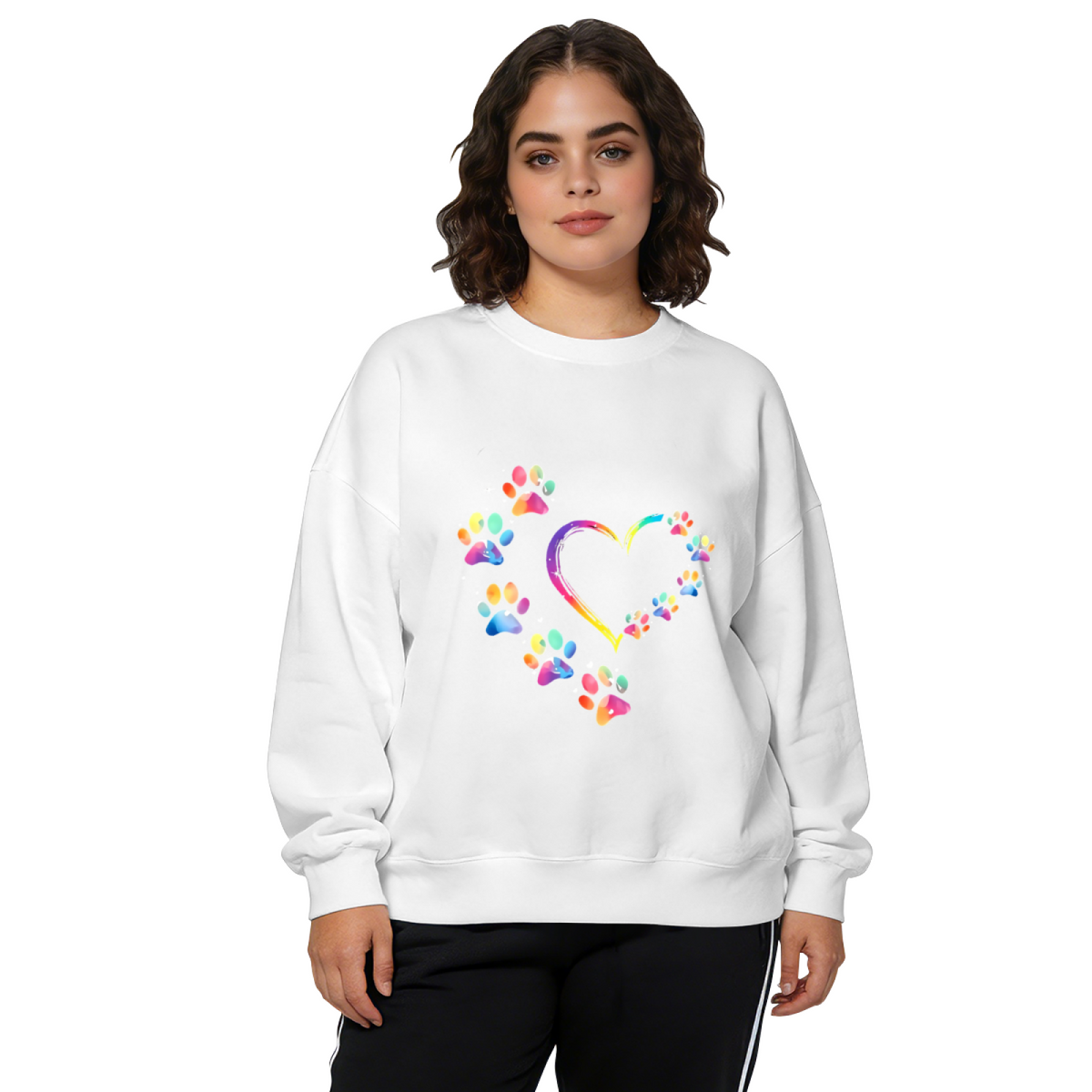 Rainbow Paw Print Heart Pet Lover Crewneck Sweatshirt