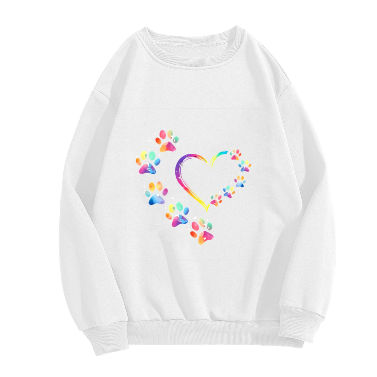 Rainbow Paw Print Heart Pet Lover Crewneck Sweatshirt