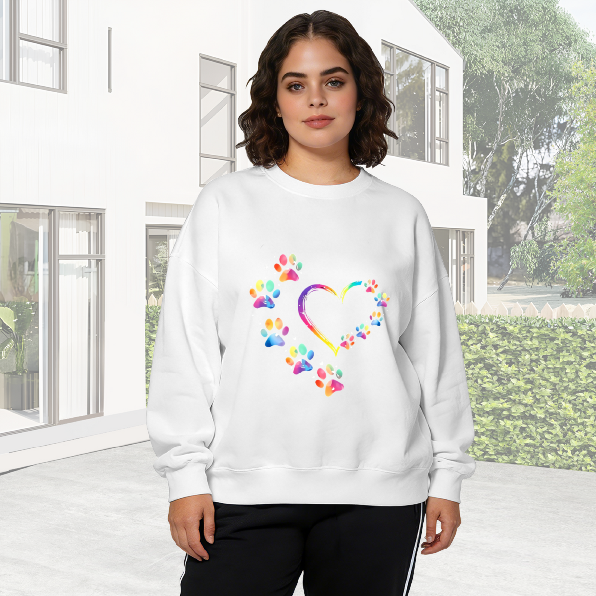 Rainbow Paw Print Heart Pet Lover Crewneck Sweatshirt