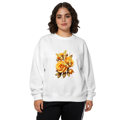 Golden Yellow Roses & Butterflies Elegant Crewneck Sweatshirt