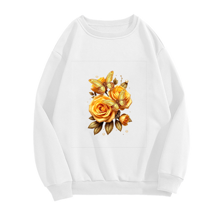 Golden Yellow Roses & Butterflies Elegant Crewneck Sweatshirt