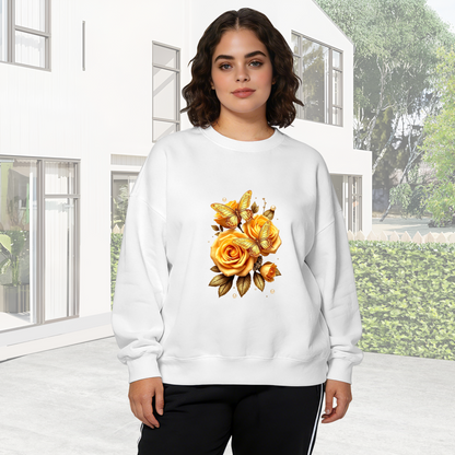 Golden Yellow Roses & Butterflies Elegant Crewneck Sweatshirt
