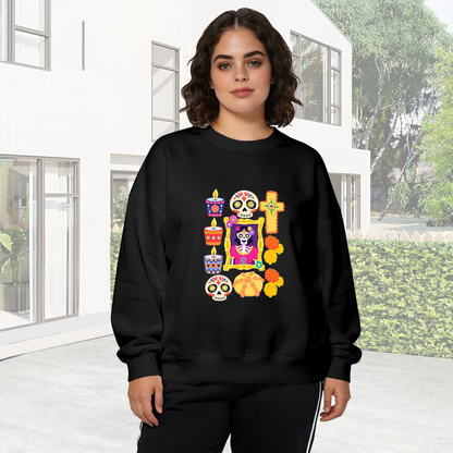 Day Of The Dead Sugar Skull Mexican Folk Art Crewneck Sweatshirt