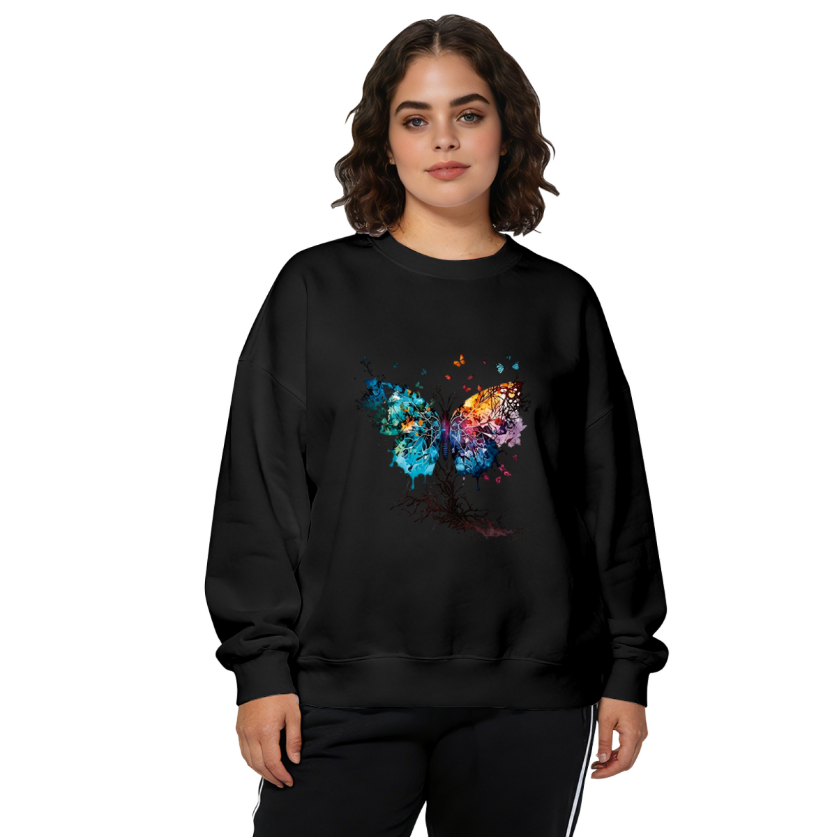 Colorful Butterfly With Root Art Graphic Crewneck Sweatshirt