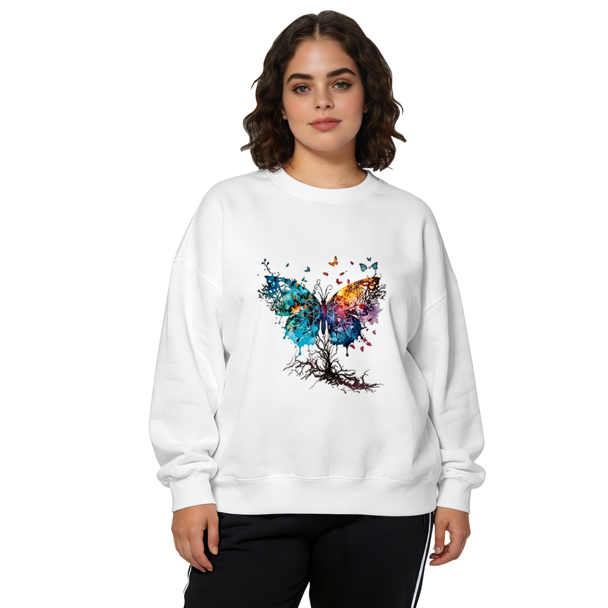 Colorful Butterfly With Root Art Graphic Crewneck Sweatshirt