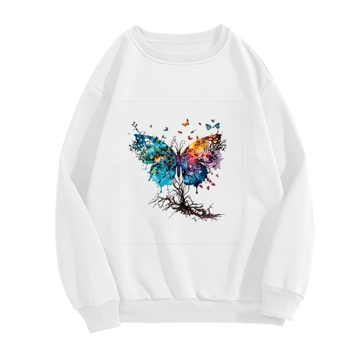 Colorful Butterfly With Root Art Graphic Crewneck Sweatshirt