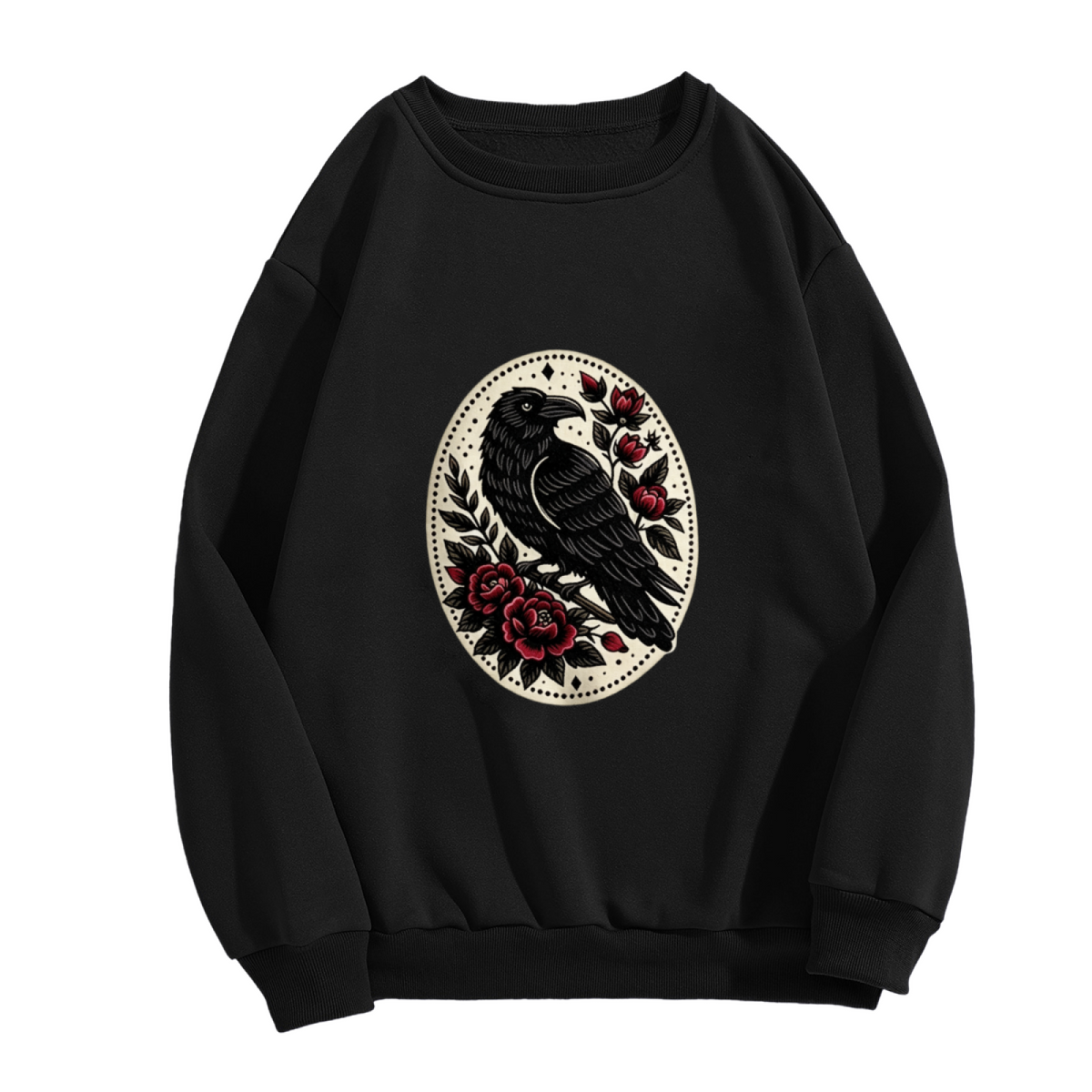 Gothic Raven & Dark Red Rose Vintage Art Crewneck Sweatshirt