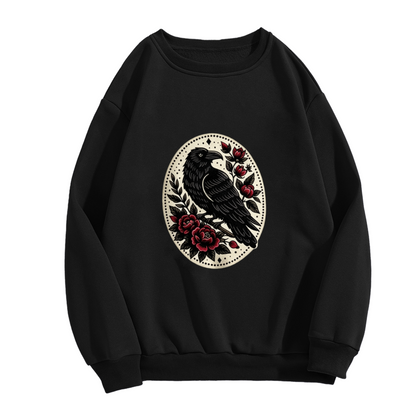 Gothic Raven & Dark Red Rose Vintage Art Crewneck Sweatshirt