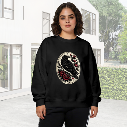 Gothic Raven & Dark Red Rose Vintage Art Crewneck Sweatshirt