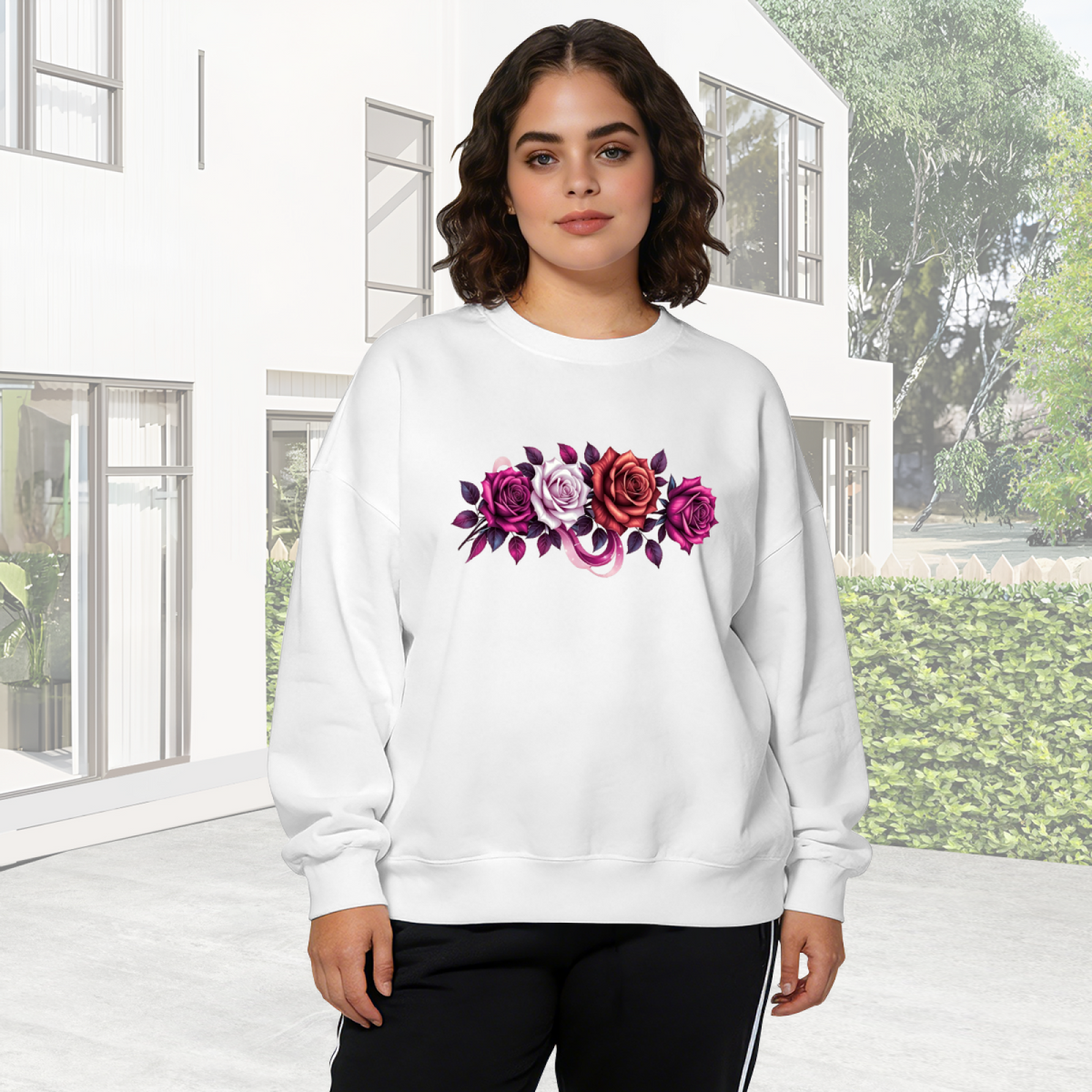 Moody Rose & Snake Art Graphic Crewneck Sweatshirt