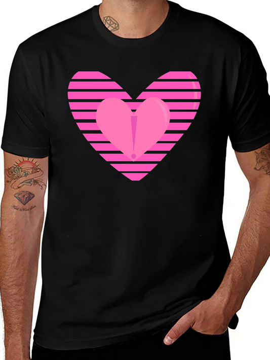 Pink Striped Heart Graphic Tee - Black Cotton Blend