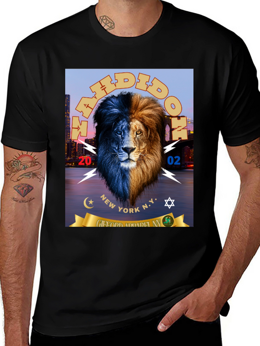 Dual Tone Lion Graphic Print Black T-Shirt