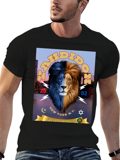 Dual Tone Lion Graphic Print Black T-Shirt