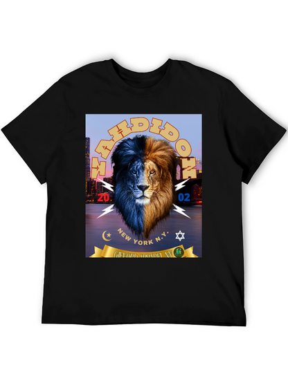 Dual Tone Lion Graphic Print Black T-Shirt