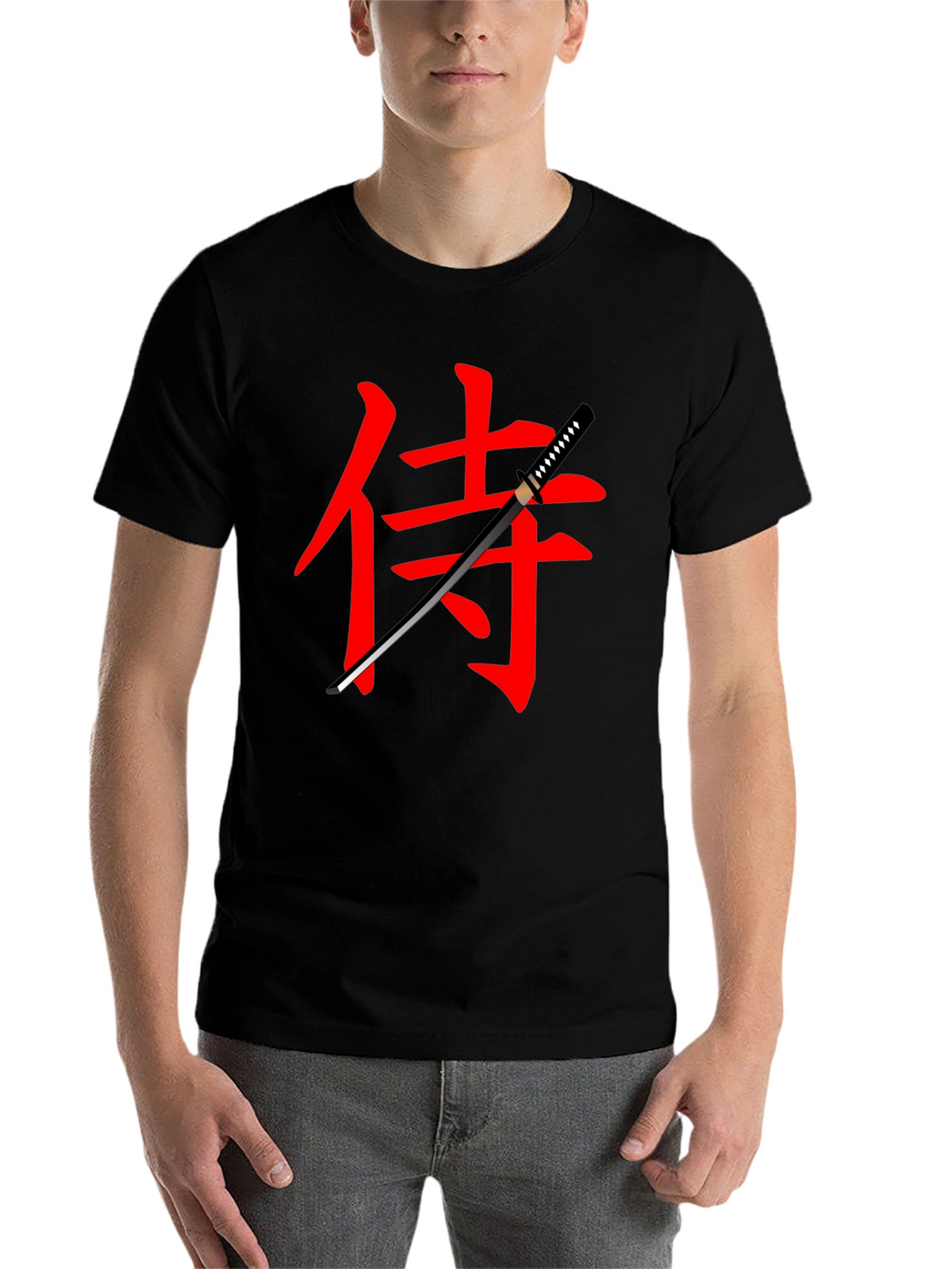 Samurai Sword Graphic Tee - Black Cotton T-Shirt