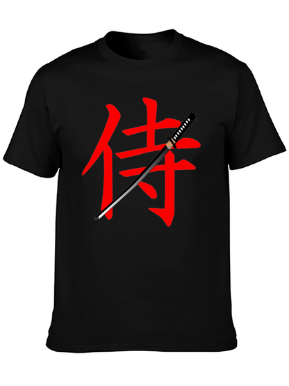 Samurai Sword Graphic Tee - Black Cotton T-Shirt