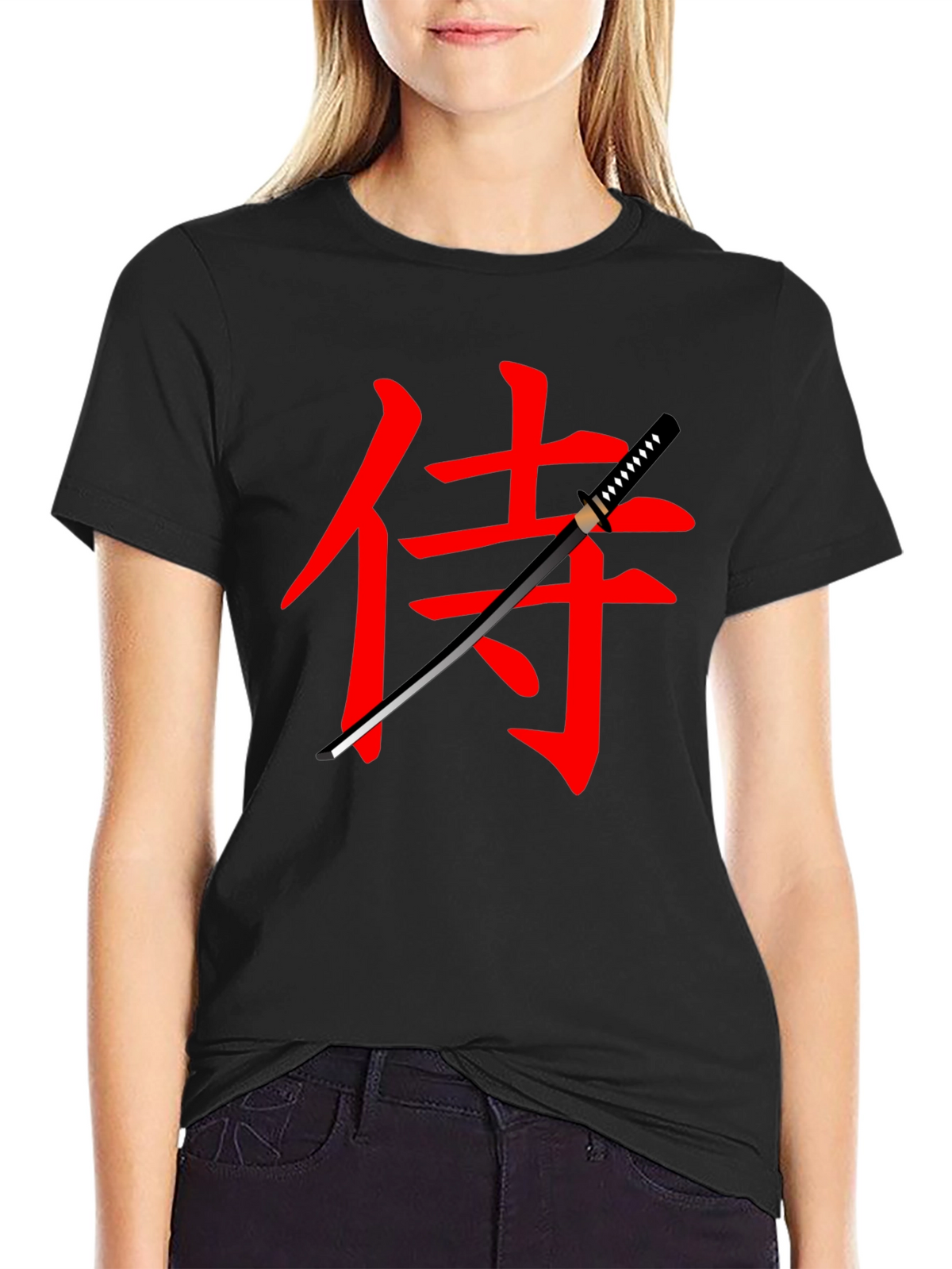 Samurai Sword Graphic Tee - Black Cotton T-Shirt