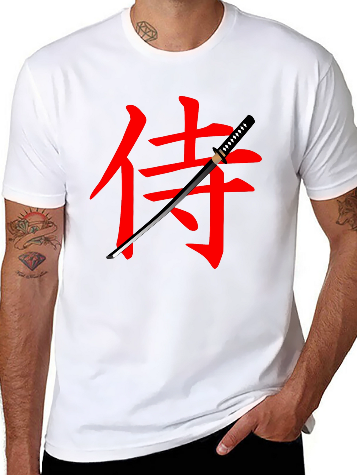Samurai Sword Graphic Tee - Black Cotton T-Shirt