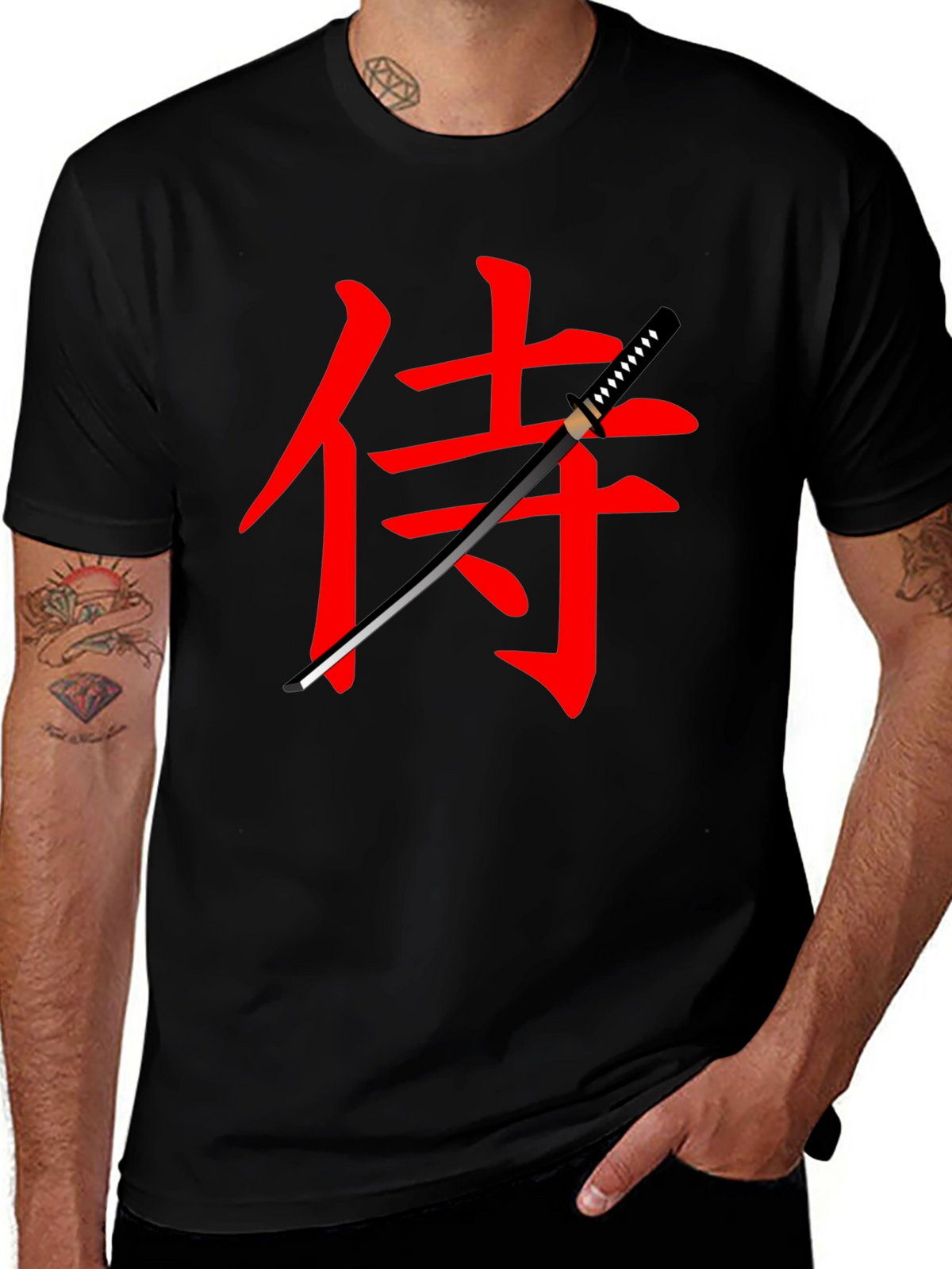 Samurai Sword Graphic Tee - Black Cotton T-Shirt
