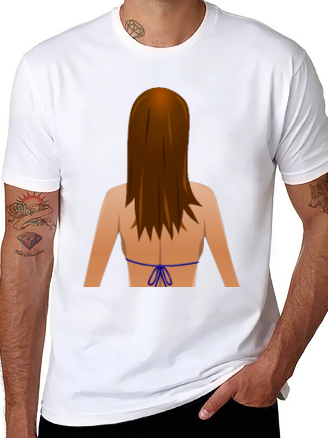 Emoji Bikini Back Print Black T-Shirt