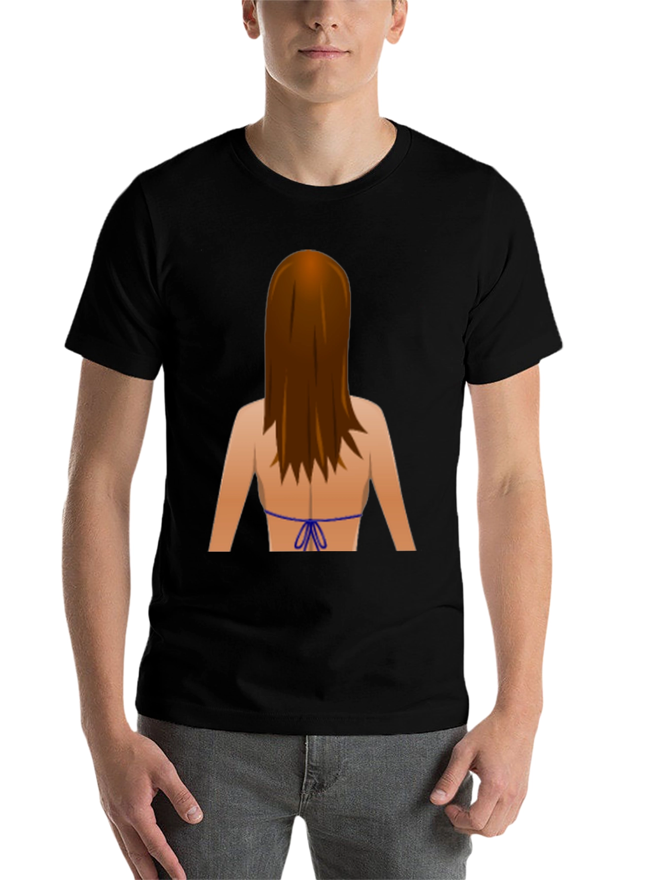 Emoji Bikini Back Print Black T-Shirt
