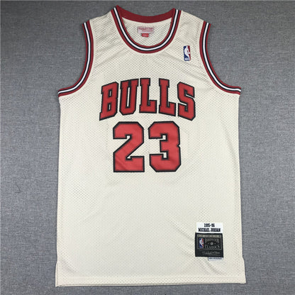 Men's Chicago Bulls Michael Jordan #23 Cream 1995-96 Hardwood Classics Jerseys