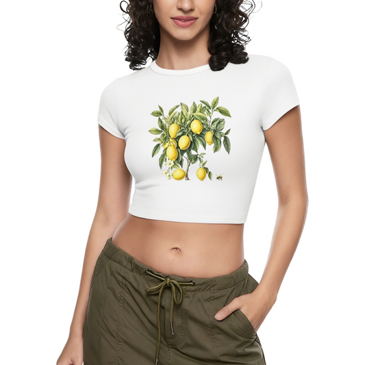 Vintage Watercolor Lemon Tree Cottagecore White Crop Top