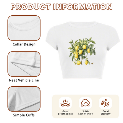Vintage Watercolor Lemon Tree Cottagecore White Crop Top