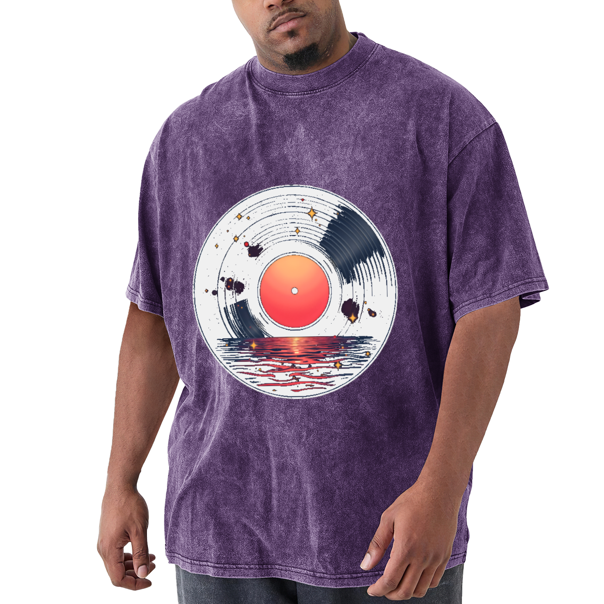 Sunset Ocean Vinyl Record Cosmic Retro Vintage Music T-Shirt